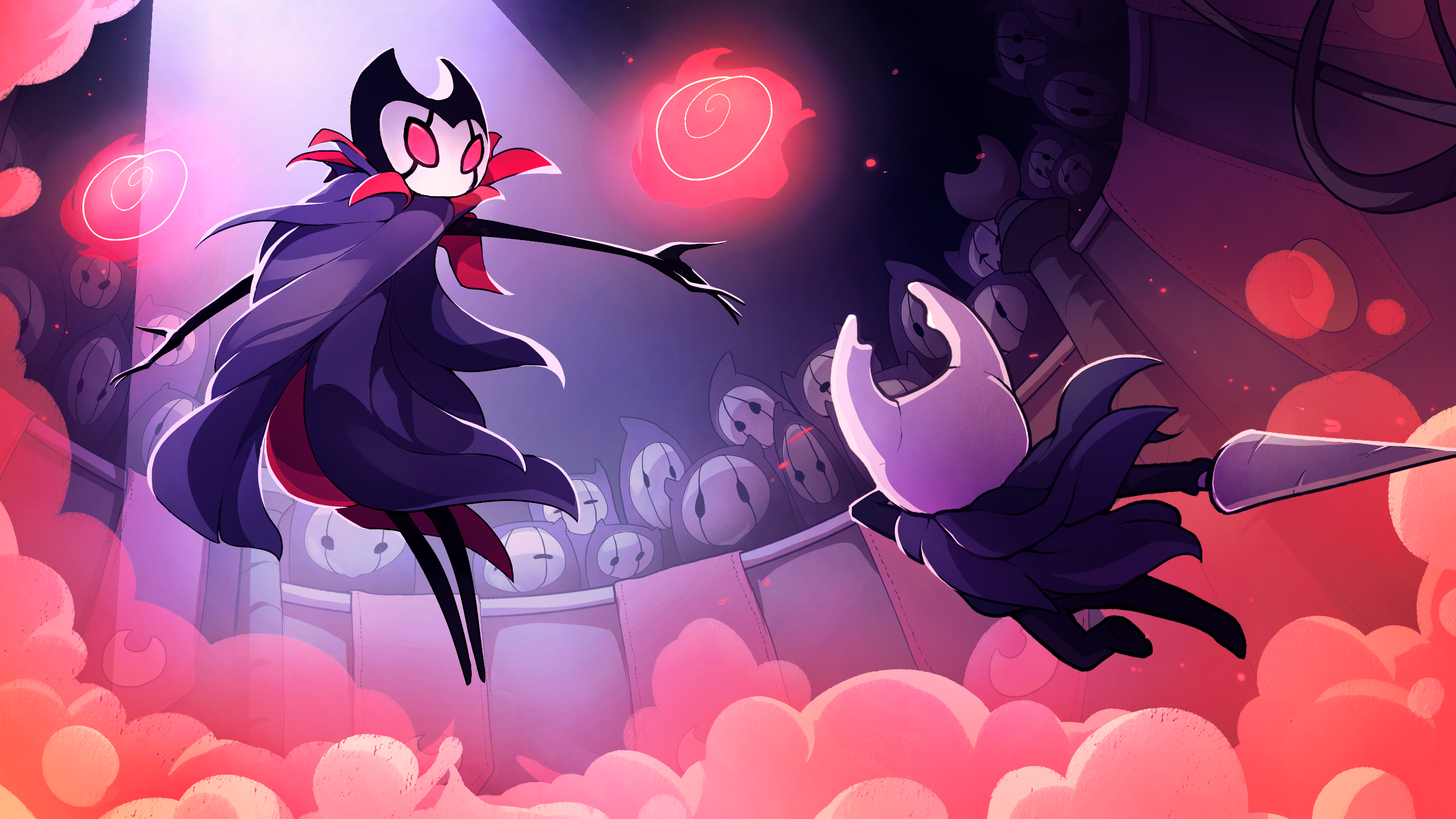The boss fight versus Grimm in Hollow Knight.
