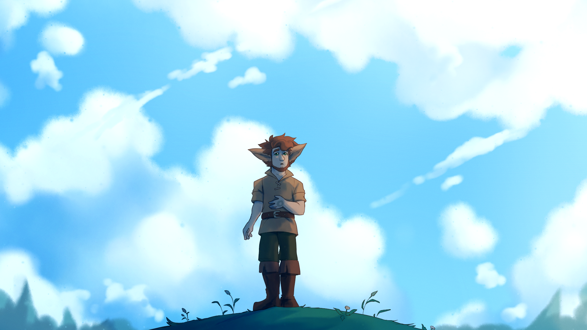 Atlas looking up at the blue sky with its vivid clouds, entranced.