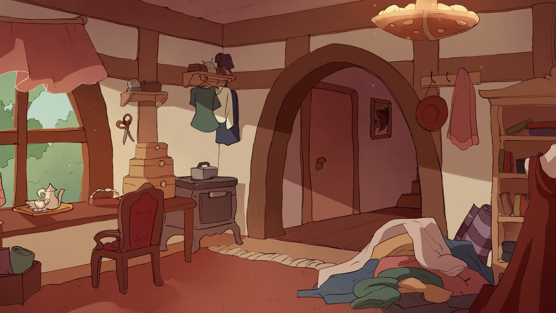 The sewing room in Moth's tailorshop in Liebwald.